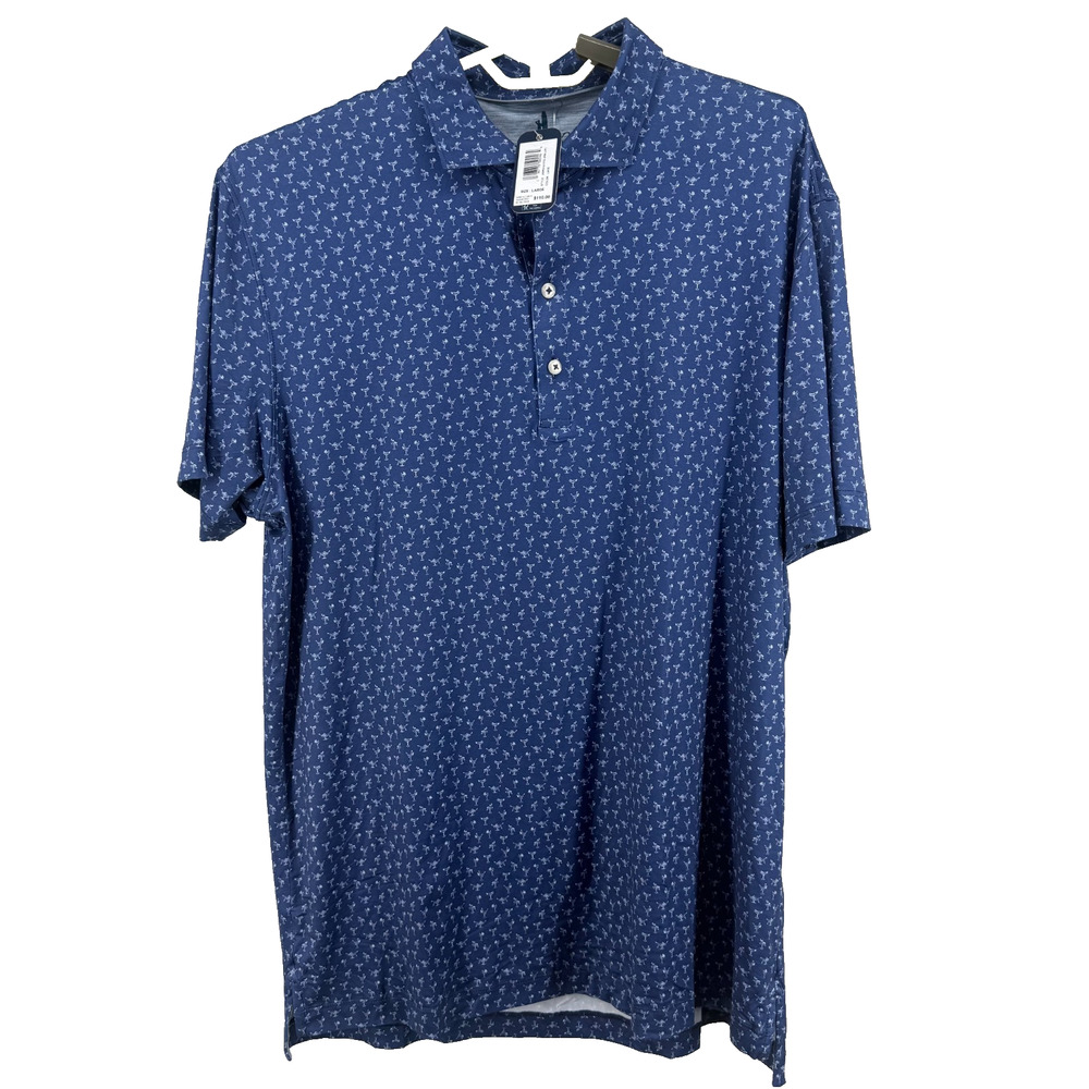 Johnnie-O Pin Up Polo Shirt Mens L Lake Blue Performance Featherweight Print